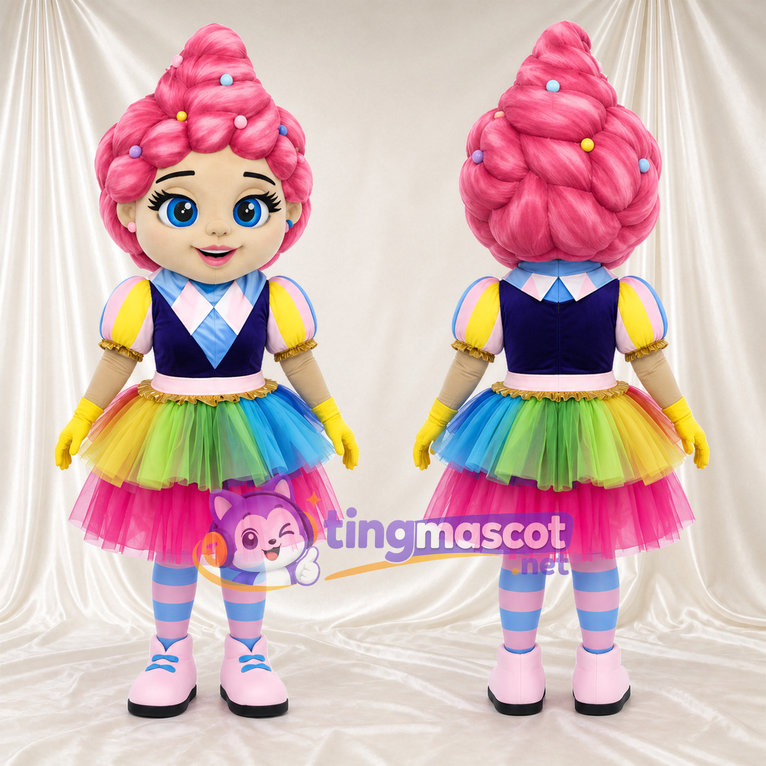 Costume de mascotte Fille – rose – Jupe (arc-en-ciel) Costume de mascotte Fille – rose – Jupe (arc-en-ciel)