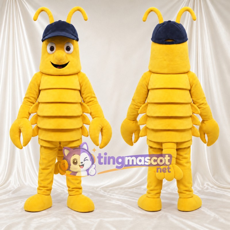 Costume de mascotte Homard – jaune – Casquette (bleu); Queue