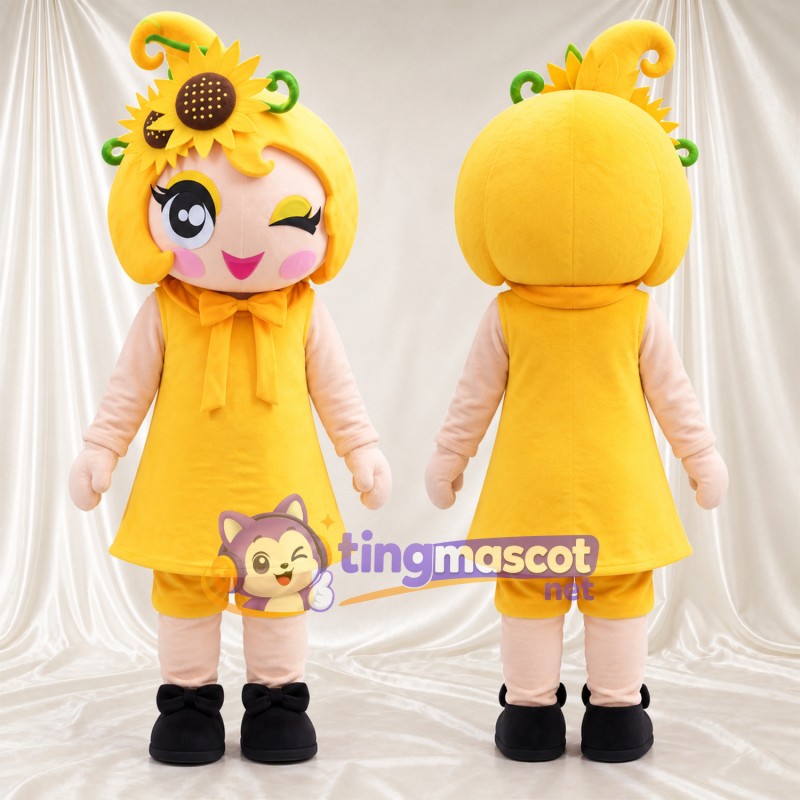 Sunflower Girl Mascot Costume - Yellow Dress and Flower Headpiece