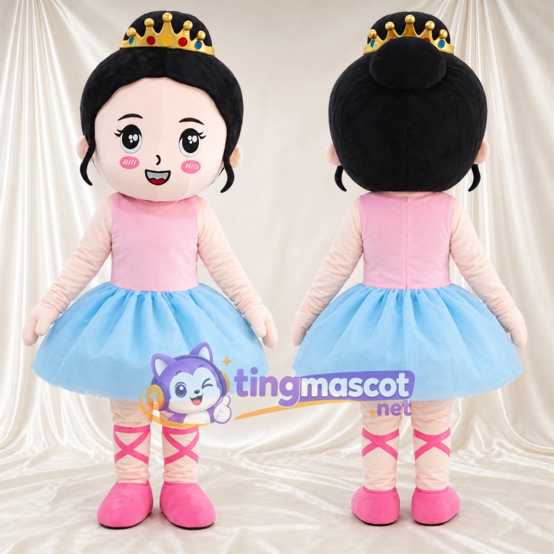 Princess Character Mascot Costume - Gold Crown and Blue Ballet Skirt