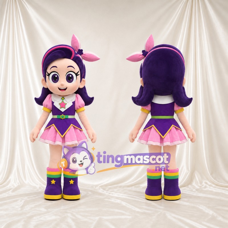 Costume de mascotte Fille – violet – Jupe (rose); Étoile (violet); Bottes