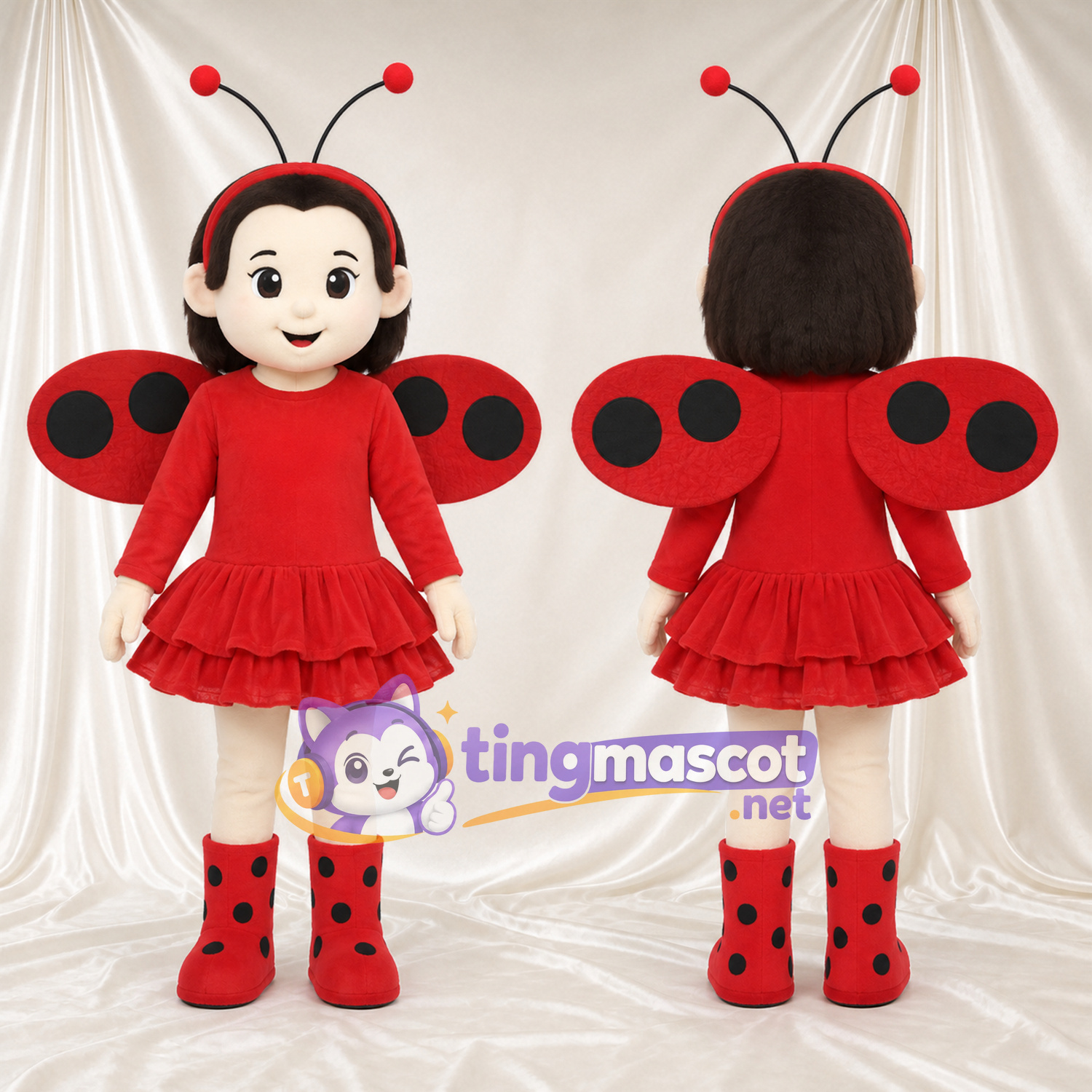 Maskottchenkostüm Marienkäfer – wie abgebildet – Kleid (rot); Flügel (gefleckt) Maskottchenkostüm Marienkäfer – wie abgebildet – Kleid (rot); Flügel (gefleckt)
