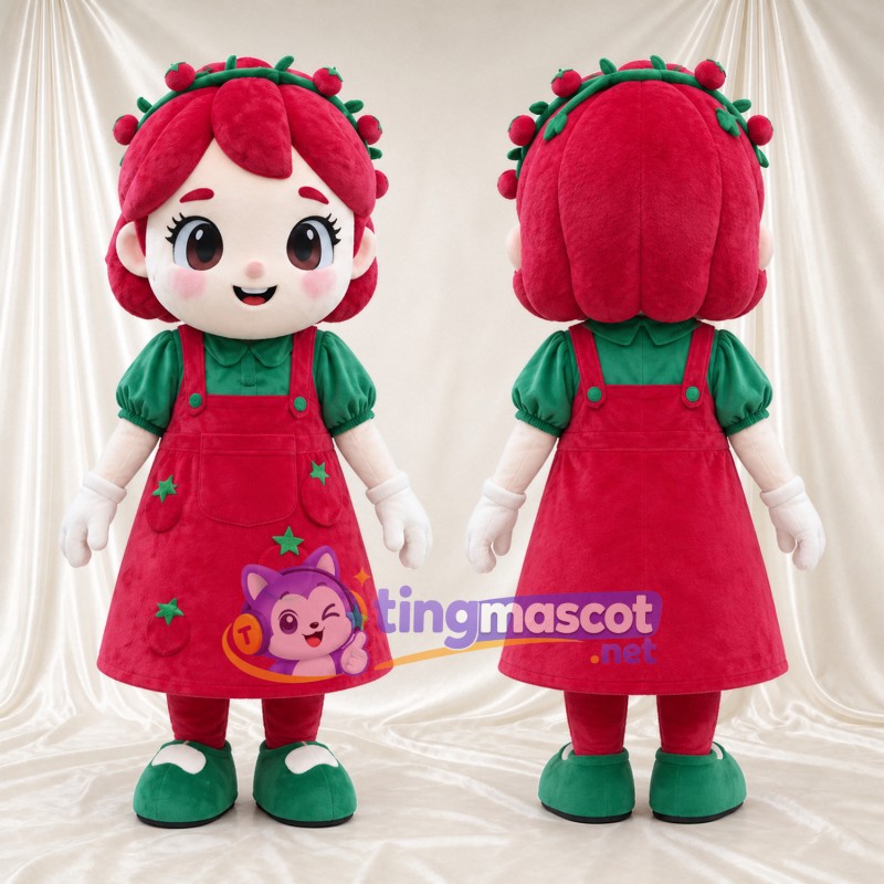 Costume de mascotte Fille – rouge – Étoile (rouge); Chemisier (vert)