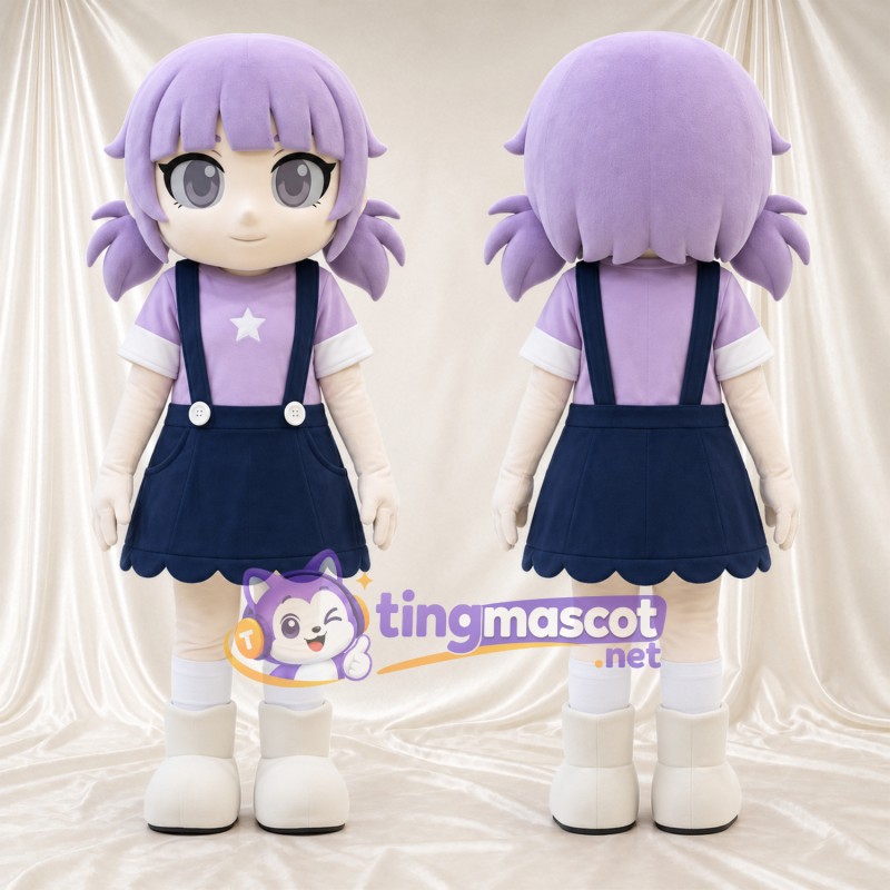 Costume de mascotte Fille – violet – Étoile (bleu marine); Chemise