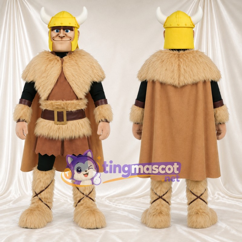 Costume de mascotte Guerrier – selon la photo – Casque (doré); Fourrure; Cape