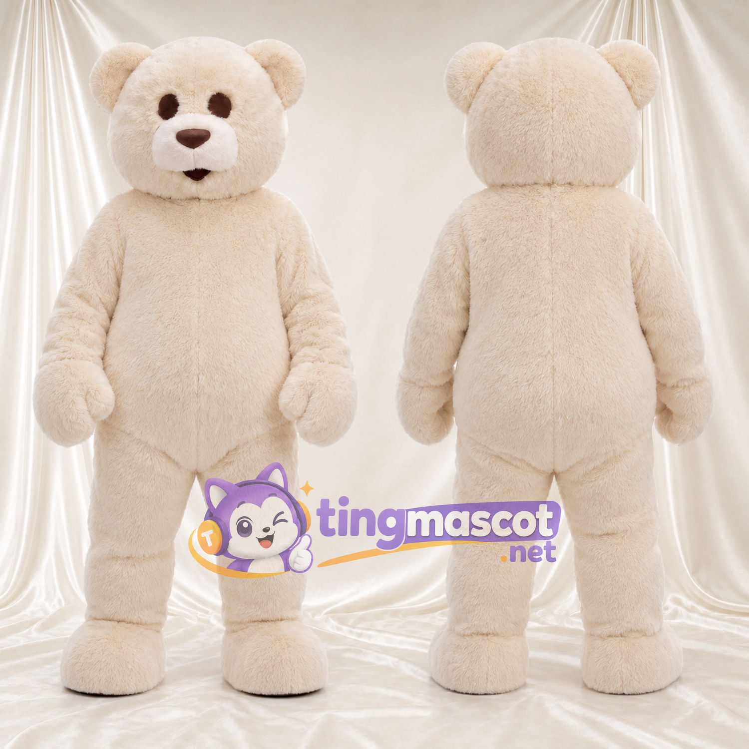 Costume de mascotte Ours – crème – Nez (marron); Oreilles (rond) Costume de mascotte Ours – crème – Nez (marron); Oreilles (rond)