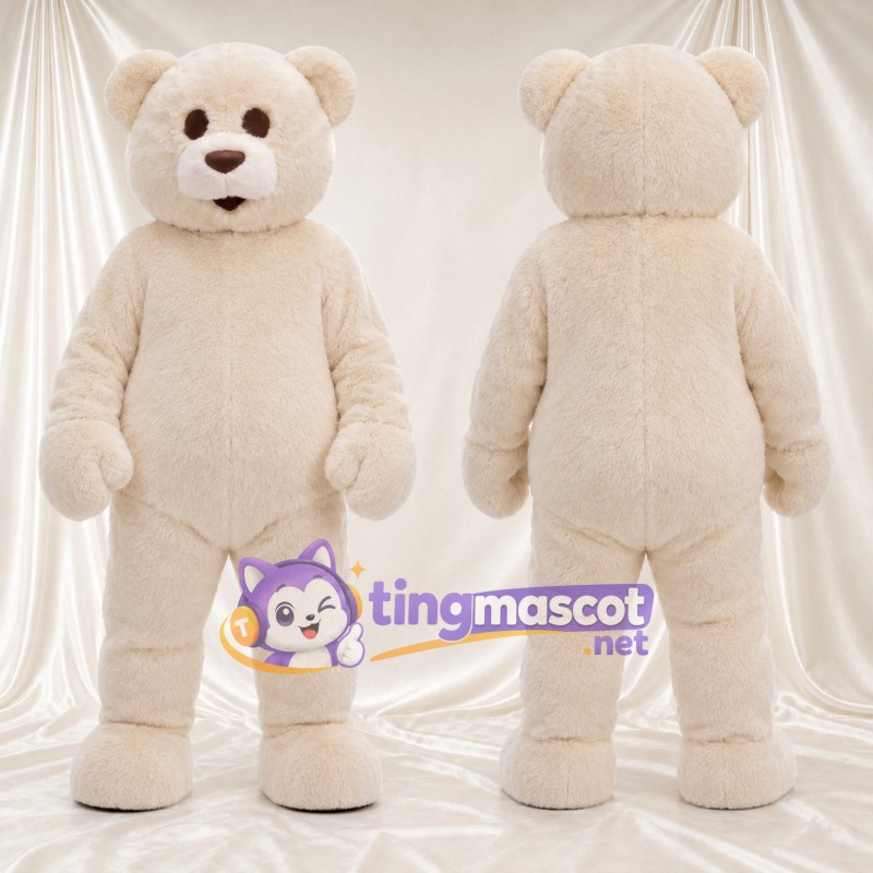 Costume de mascotte Ours – crème – Nez (marron); Oreilles (rond)
