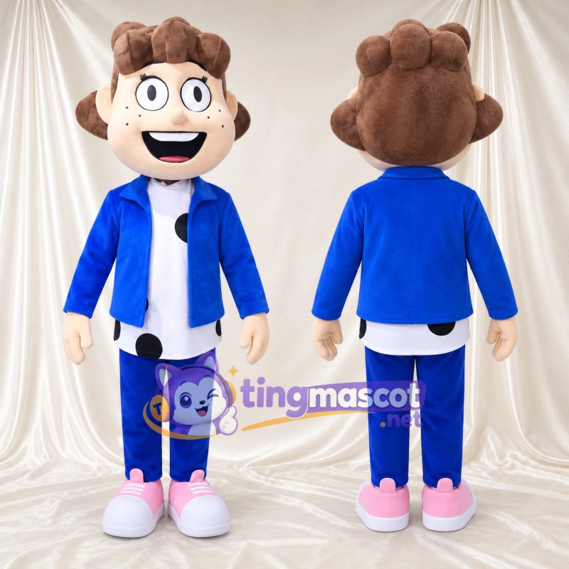 Boy Character Mascot Costume - Blue Jacket and Pink Sneakers