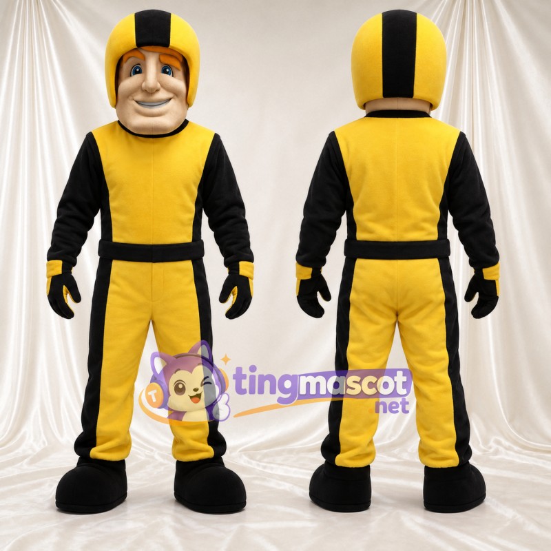 Athlete Character Mascot Costume - Yellow Helmet and Black-Yellow Uniform