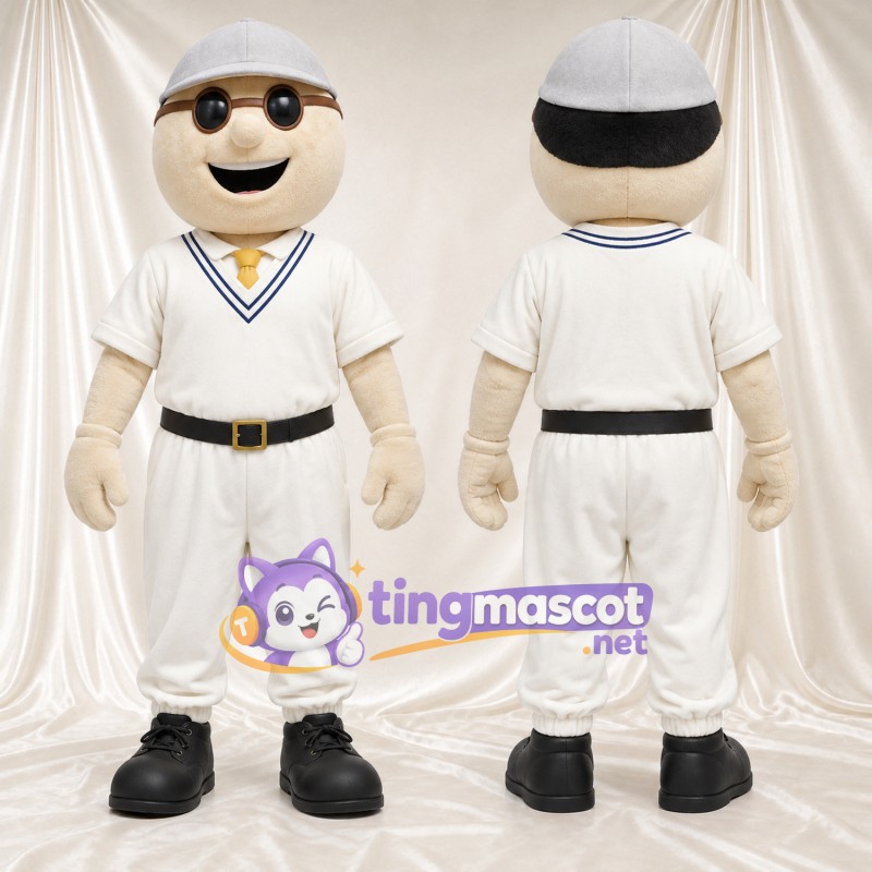 Cricketspieler-Maskottchenkostüm – weiße Uniform und graue Kappe