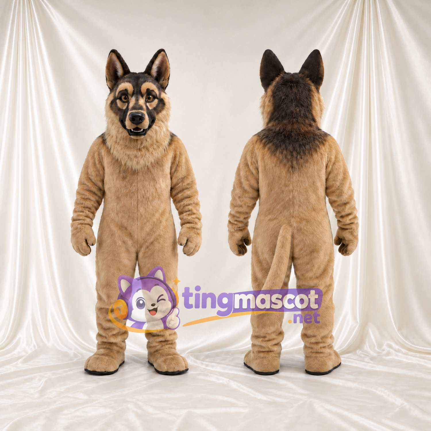 Maskottchenkostüm Deutscher Schäferhund – wie abgebildet – Körper (hellbraun); Schnauze (schwarz) Maskottchenkostüm Deutscher Schäferhund – wie abgebildet – Körper (hellbraun); Schnauze (schwarz)