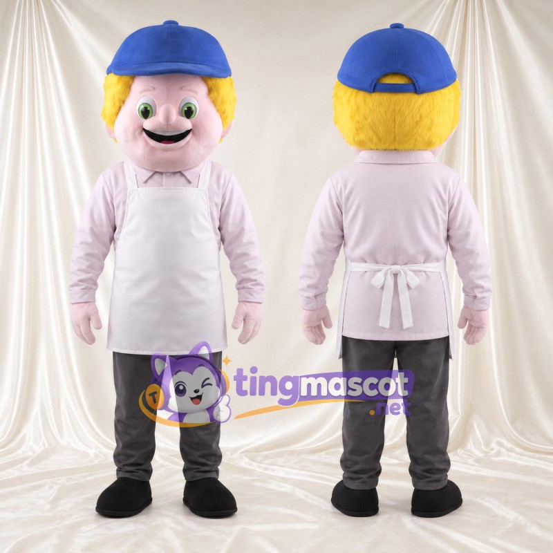 Costume de mascotte Garçon blond – selon la photo – Casquette (bleu); Tablier (blanc)