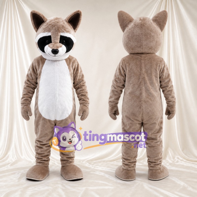 Costume de mascotte Raton laveur – brun clair – Ventre (blanc); Masque autour des yeux (noir)