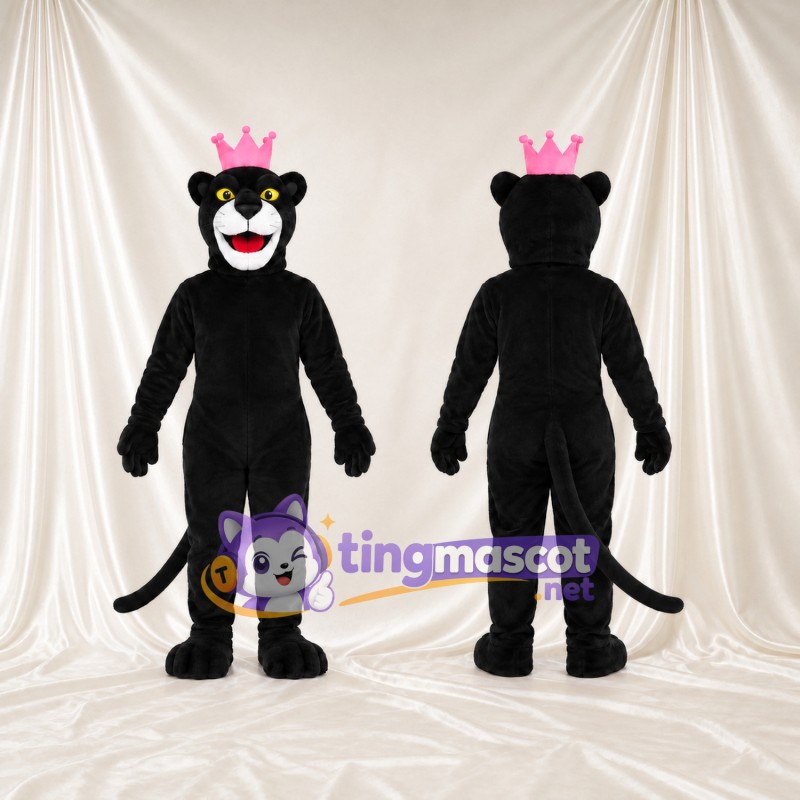 Black Panther King Mascot Costume - Pink Crown and White Muzzle