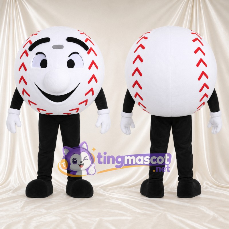 Costume de mascotte Balle de baseball – selon la photo – Visage souriant; Membres (noir)
