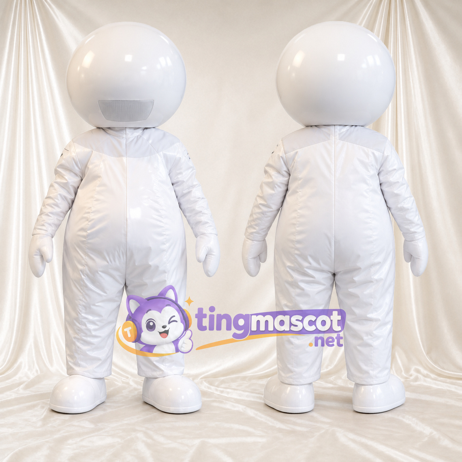 White Astronaut Mascot Costume - Round Helmet and White Space Suit White Astronaut Mascot Costume - Round Helmet and White Space Suit