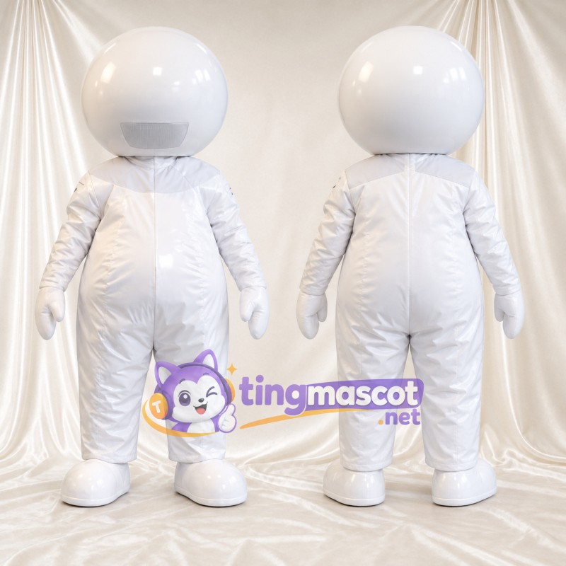 White Astronaut Mascot Costume - Round Helmet and White Space Suit
