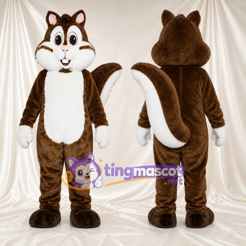 Brown Chipmunk Mascot Costume - White Belly and Bushy Tail