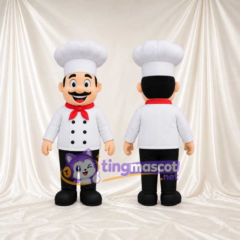 Costume de mascotte Chef cuisinier – selon la photo – Veste (blanc); Cou (rouge); Écharpe