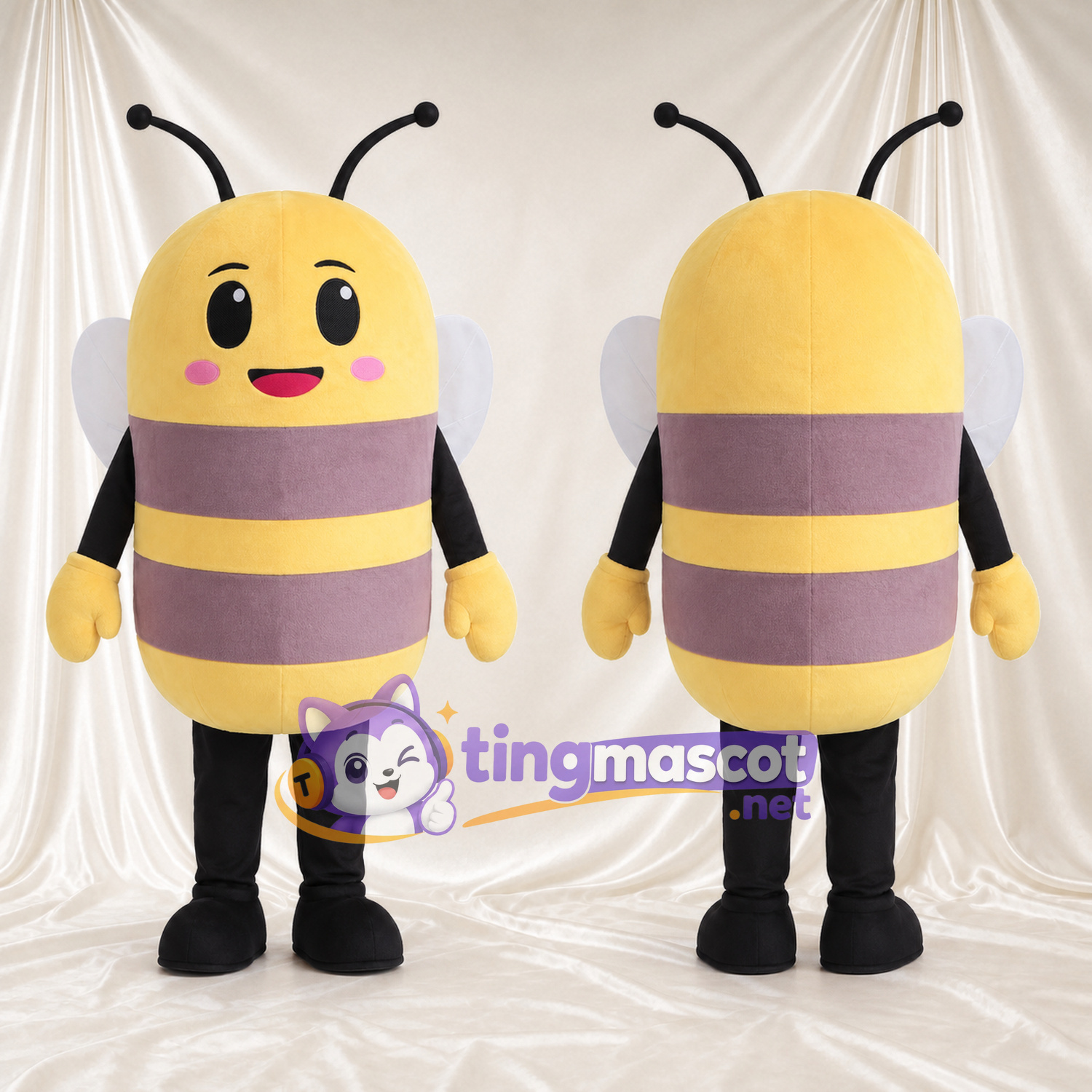 Costume de mascotte Abeille – jaune – Corps (marron); Joues (rosé) Costume de mascotte Abeille – jaune – Corps (marron); Joues (rosé)