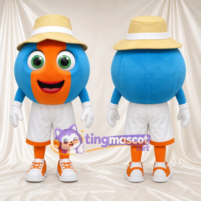 Costume de mascotte Personnage rond – bleu / orange – Chapeau; Short (blanc)