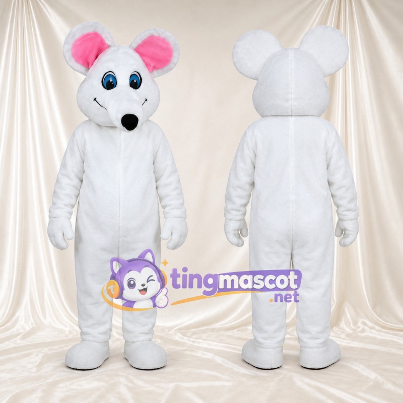 Costume de mascotte Souris – blanc – Oreilles (rose); Yeux (bleu)