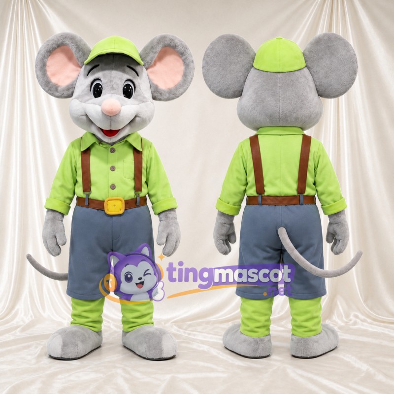 Costume de mascotte Souris – gris – Chemise (vert); Short (gris)