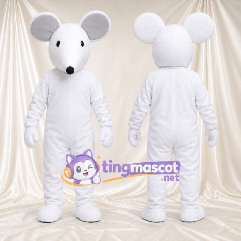 Costume de mascotte Souris – blanc – Museau allongé; Oreilles (rond, gris)