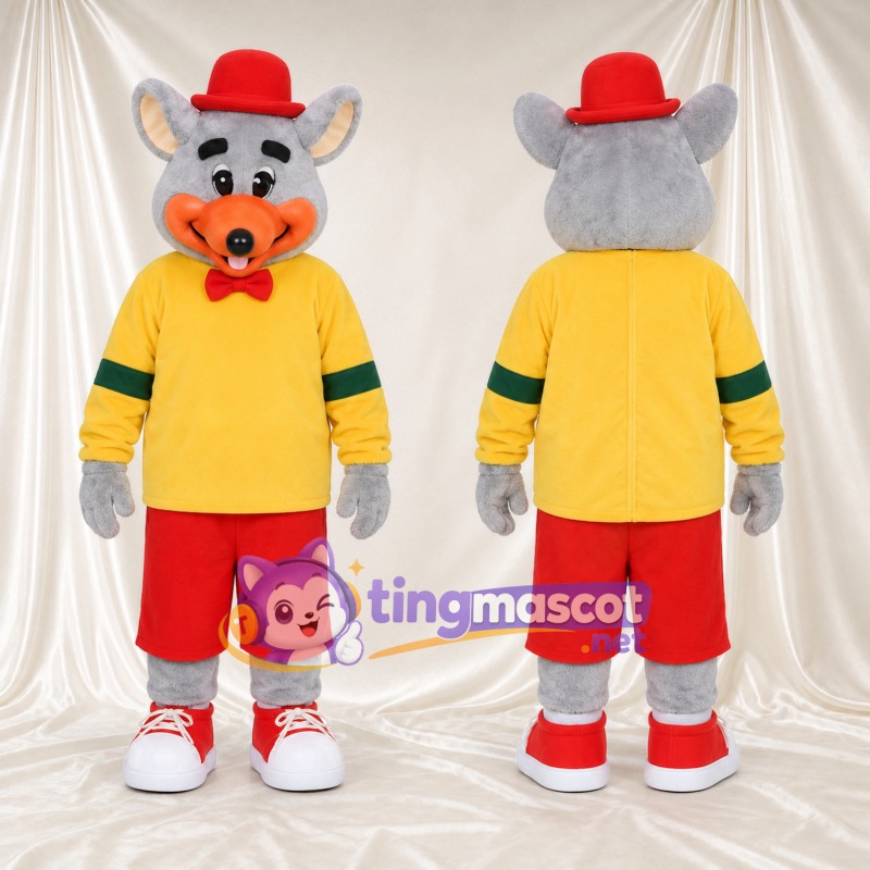 Costume de mascotte Souris – gris – Chapeau (rouge); Chemise (jaune)
