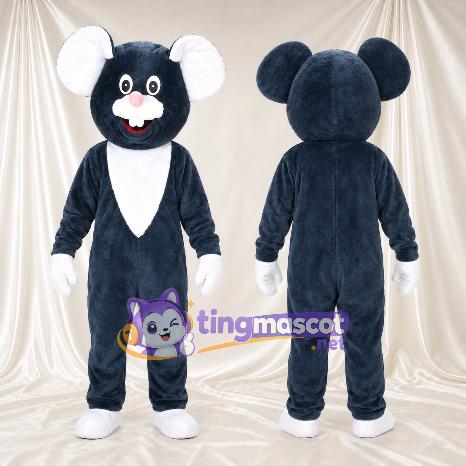 Black Mouse Mascot Costume - White Ears and White Chest Black Mouse Mascot Costume - White Ears and White Chest
