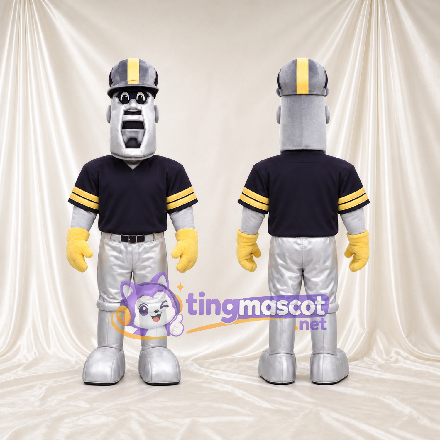 Costume de mascotte Robot – gris – Maillot de sport (noir); Pantalon (argenté) Costume de mascotte Robot – gris – Maillot de sport (noir); Pantalon (argenté)