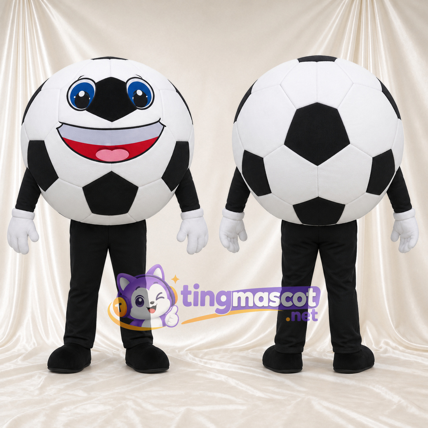 Costume de mascotte Ballon de football – selon la photo – Yeux (bleu); Membres (noir)
