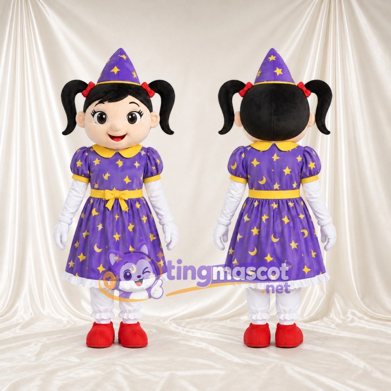Costume de mascotte Magicien – selon la photo – Étoile (violet); Robe; Chapeau (pointu)