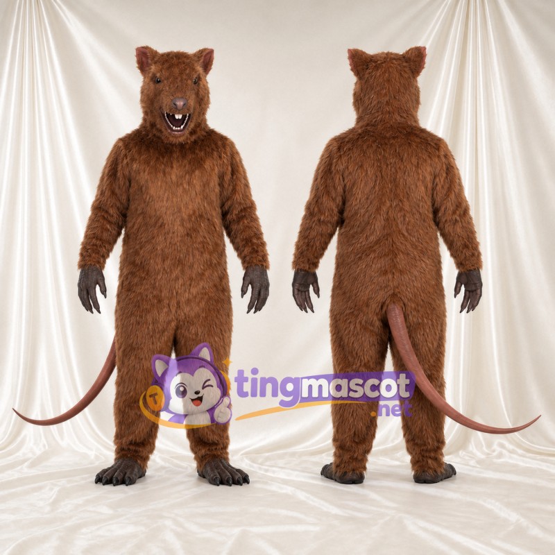 Maskottchenkostüm Ratte – braun – Schwanz (lang, rosa); Krallen
