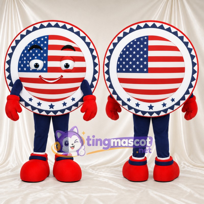 Costume de mascotte Badge rond au drapeau américain – selon la photo – Visage; Gants (rouge)