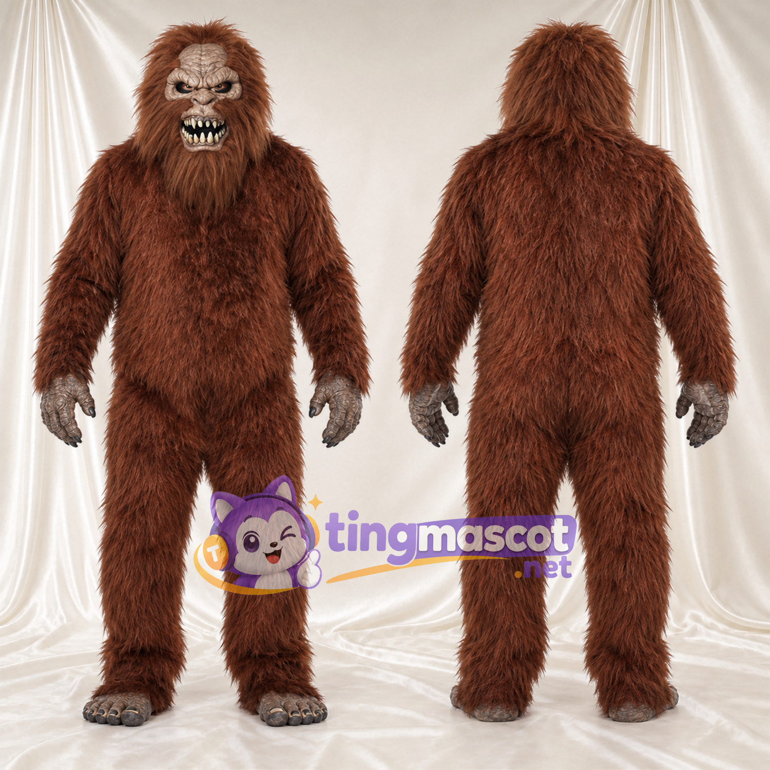 Costume de mascotte Bigfoot – marron – Fourrure (long) Costume de mascotte Bigfoot – marron – Fourrure (long)