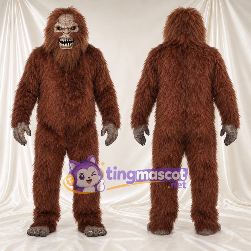 Costume de mascotte Bigfoot – marron – Fourrure (long)