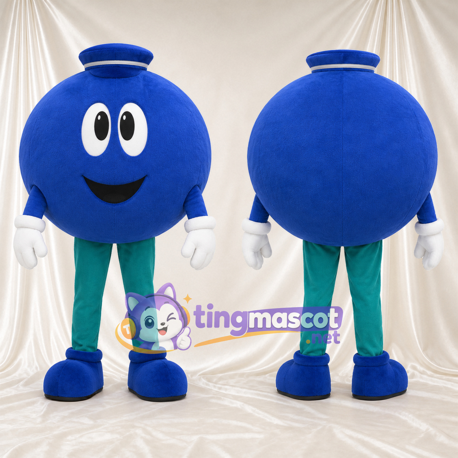 Costume de mascotte Personnage rond – bleu – Haut; Pantalon (bleu canard) Costume de mascotte Personnage rond – bleu – Haut; Pantalon (bleu canard)