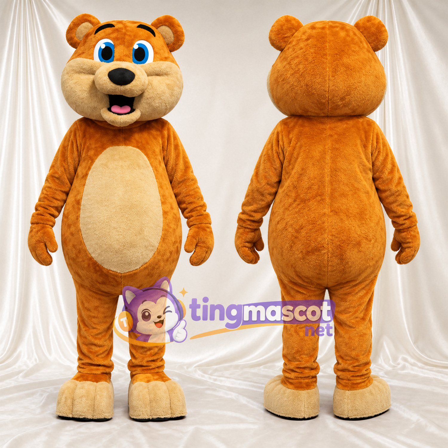 Golden Bear Mascot Costume - Tan Belly and Large Blue Eyes Golden Bear Mascot Costume - Tan Belly and Large Blue Eyes