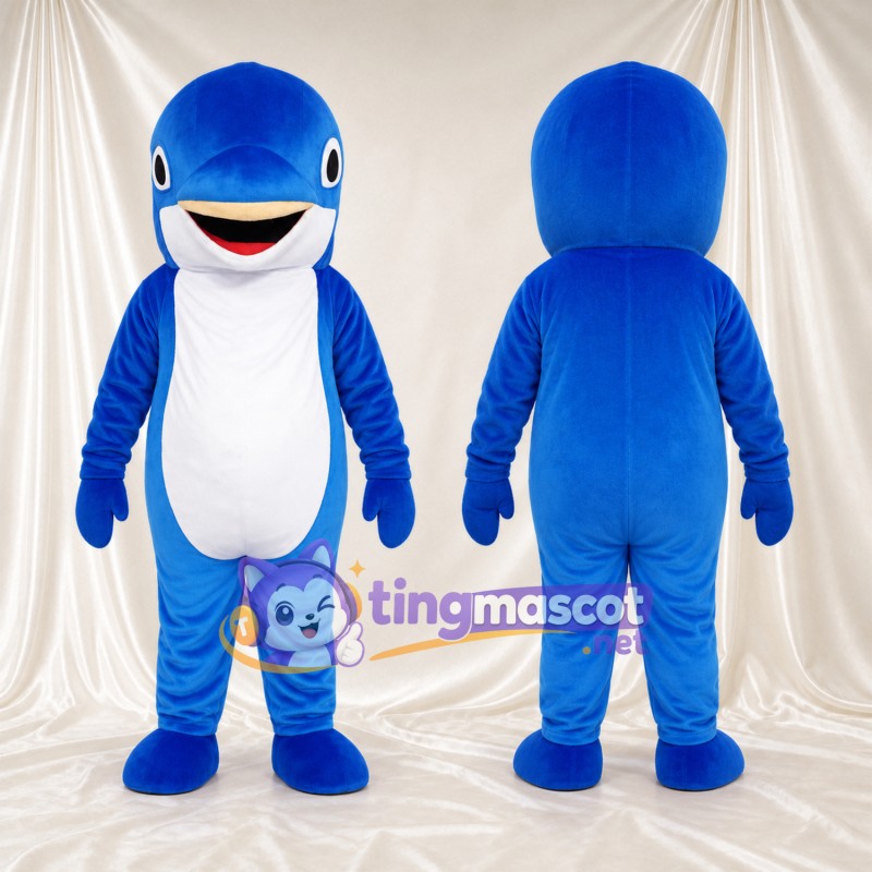 Costume de mascotte Créature marine – bleu – Ventre (blanc); Tête