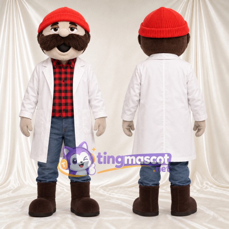 Costume de mascotte Scientifique – selon la photo – Bonnet (rouge); Blouse de laboratoire (blanc)