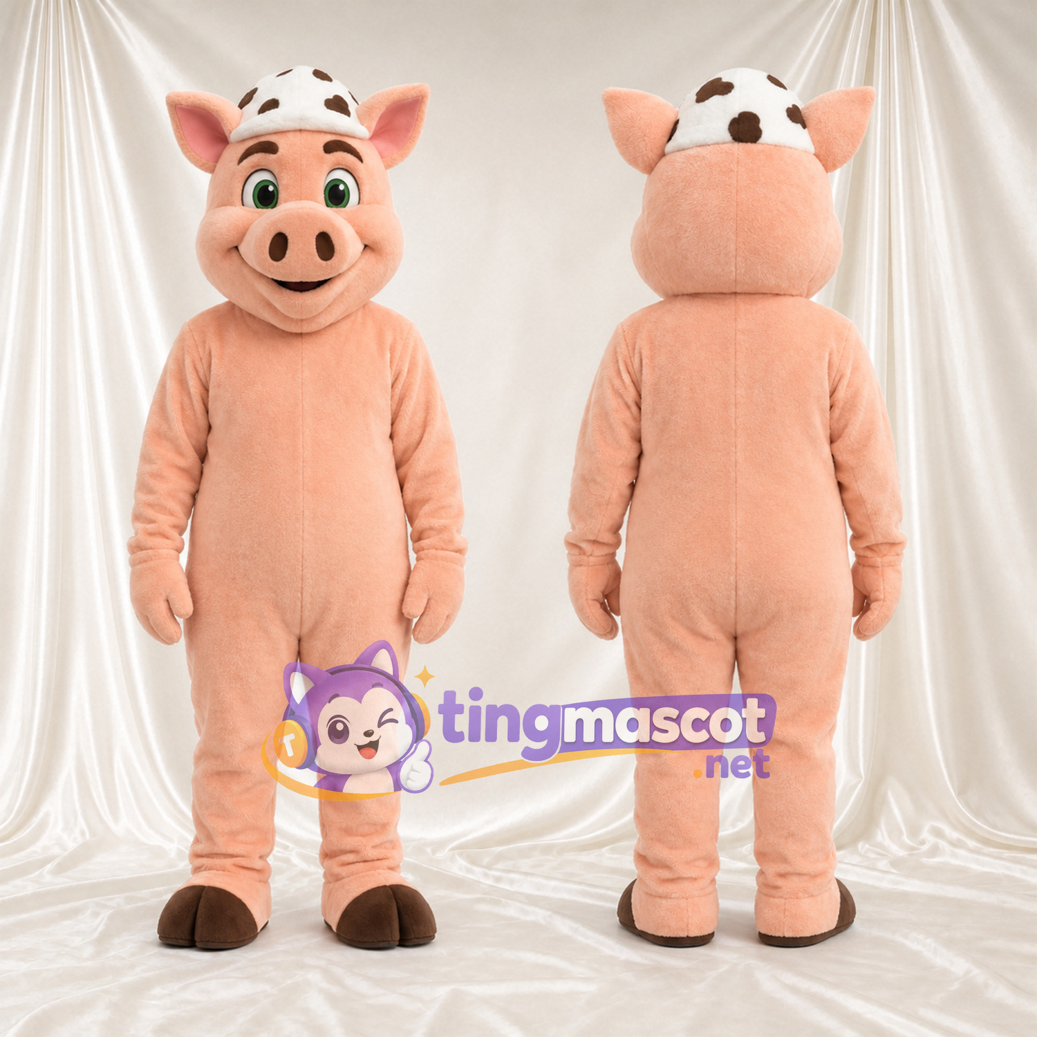 Costume de mascotte Cochon – rose – Casquette (blanc); Sabots (marron) Costume de mascotte Cochon – rose – Casquette (blanc); Sabots (marron)