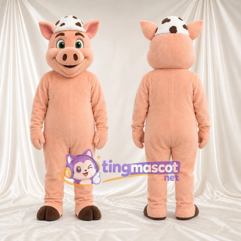 Costume de mascotte Cochon – rose – Casquette (blanc); Sabots (marron)