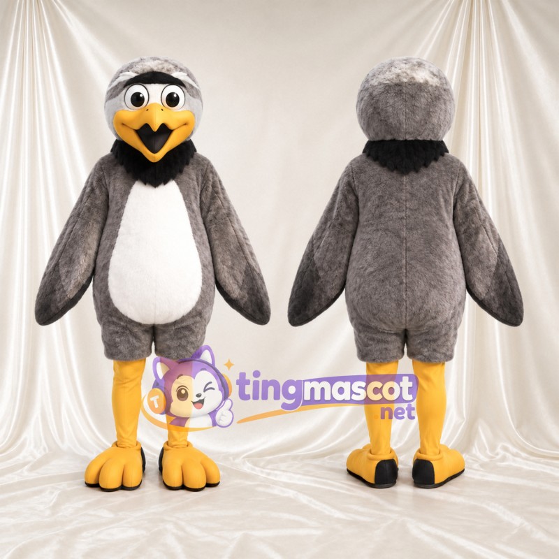 Costume de mascotte Aigle – gris – Ventre (blanc); Jambes (jaune)