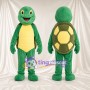 Green Turtle Mascot Costume - Yellow Segmented Belly and Smiling Face