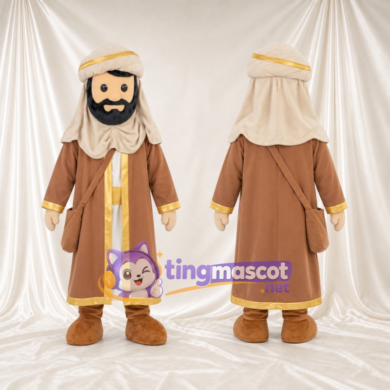 Maskottchenkostüm Bärtiger Reisender – wie abgebildet – Kopftuch (creme); Robe (braun)