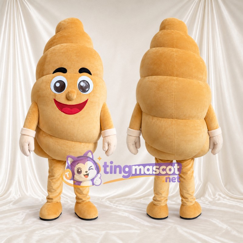 Maskottchenkostüm Croissant – goldfarben – Lächelndes Gesicht; Handschuhe (weiß)