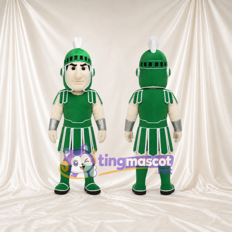 Roman Warrior Mascot Costume - Green Armor and Silver Cuffs