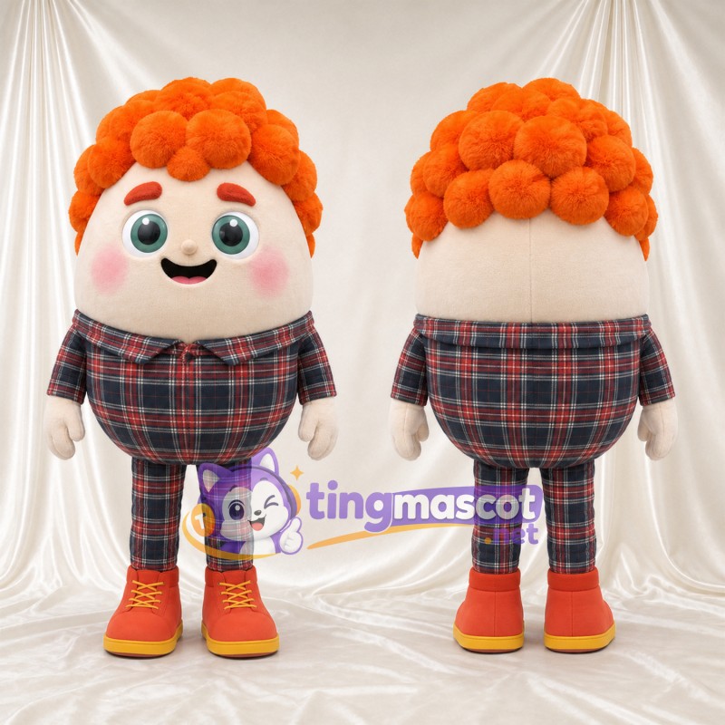 Maskottchenkostüm Jungenfigur – wie abgebildet – Haare (orange, lockig); Anzug (kariert)