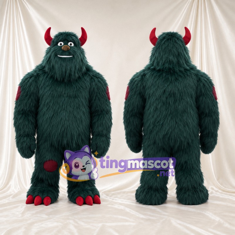 Maskottchenkostüm Monster – grün – Hörner (rot); Krallen (rot)
